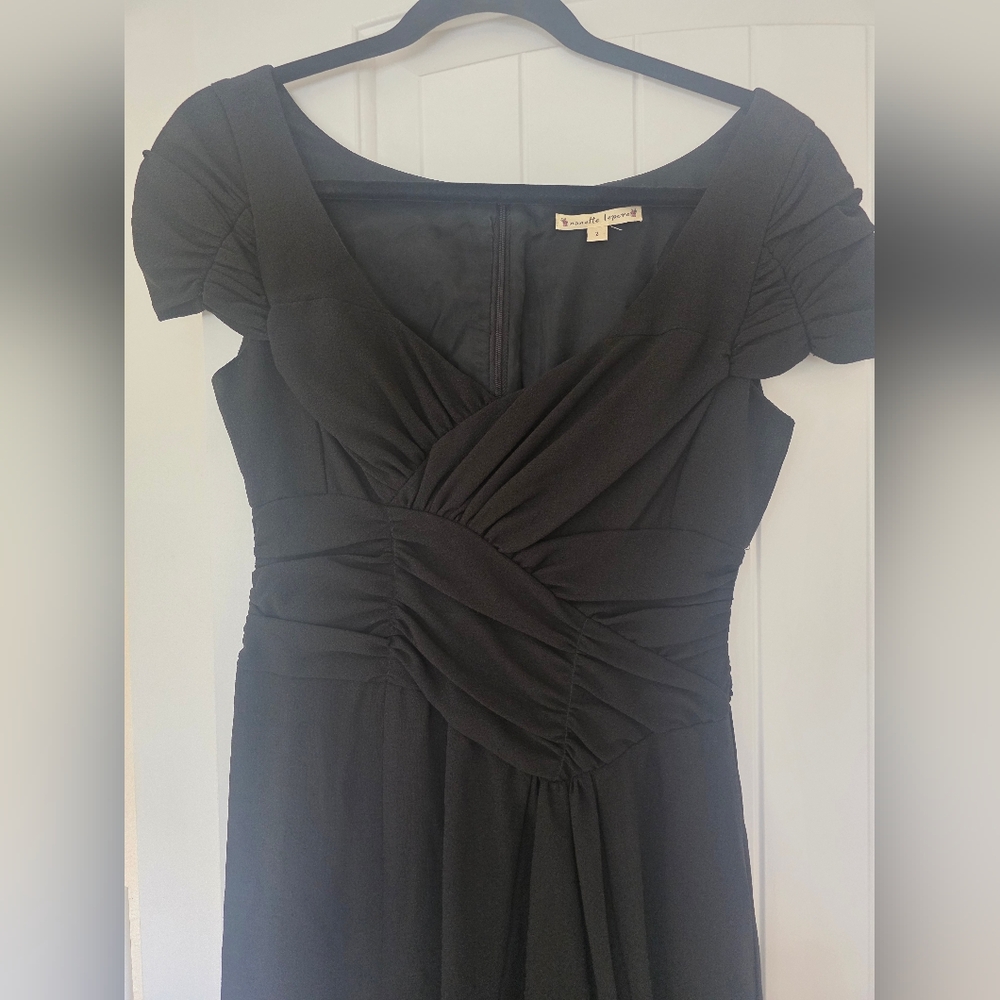 Nanette Lepore Ruched Black Dress Size 2 4 XS S Cap Sleeve Chiffon